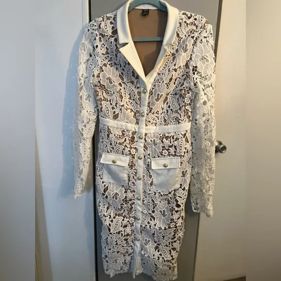 Elegant White Lace Button-Down Dress - Picture 7 of 10